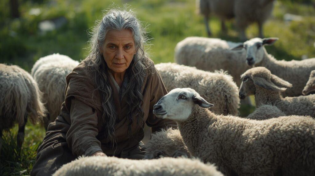 Sarah tending sheeps